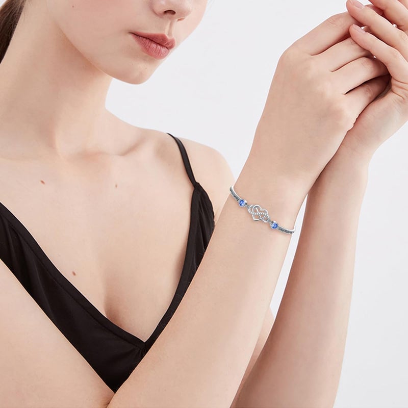 AOBOCO 925 Sterling Silver Adjustable Infinity Heart Bangle Bracelet for Sister Best Friend Daughter Mom Grandma Granddaughter Daughter in Law Godmother Goddaughter Stepmom Stepdaughter - Image 3